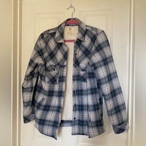 blue checkered jacket with sherpa interior